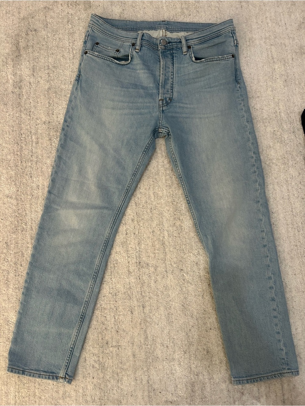 Acne Studios Light Wash Cropped Straight Leg Jeans Button Fly Vintage Denim